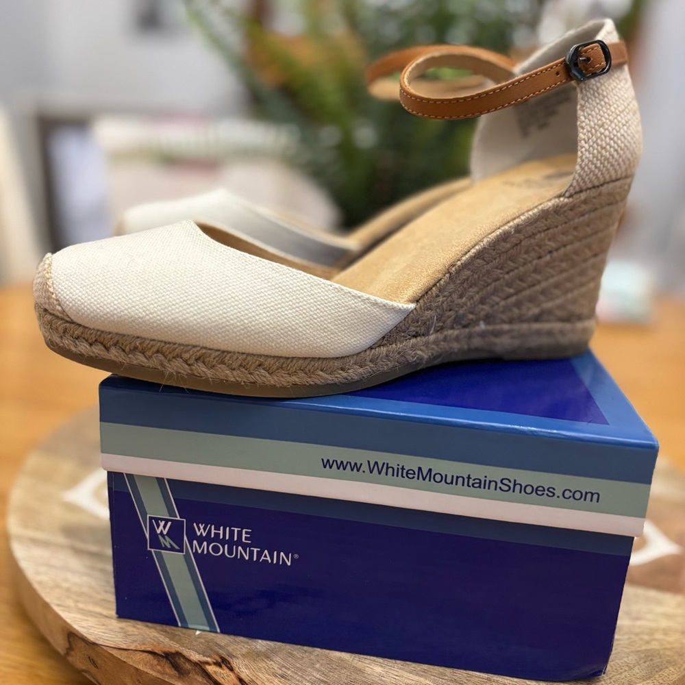 White Mountain Cream and Tan Espadrille Wedges
